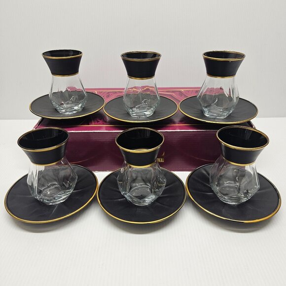 12pc Turkish Tea Set Glass Teacups Saucers Akan Crystal Ince Belli Glasses - Picture 1 of 9